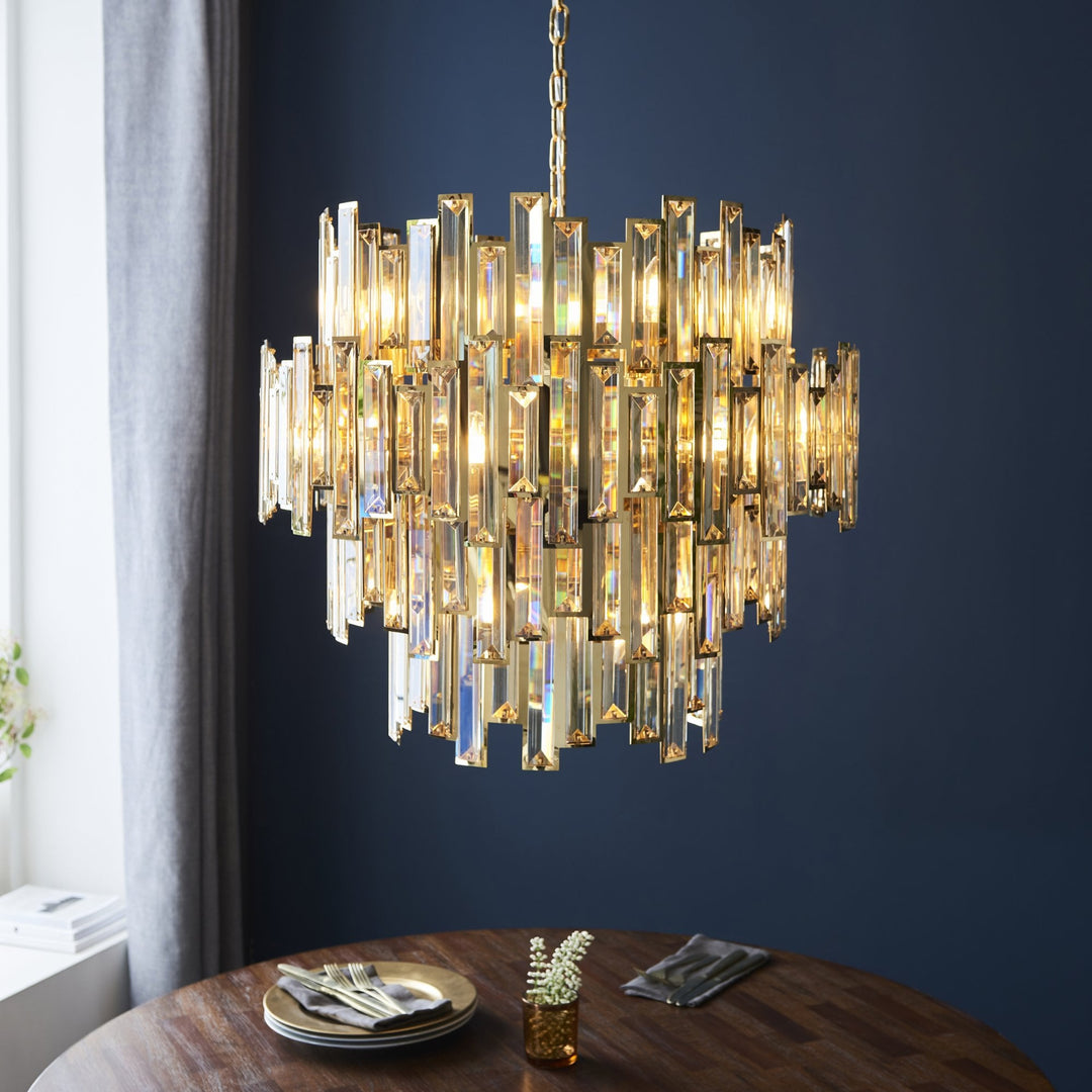 Endon 101663 | 15-Light LED Champagne Crystal Pendant | Gold Finish