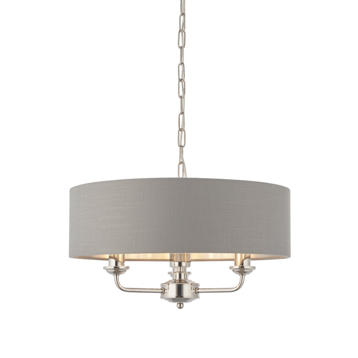 Endon 94377 Highclere 3 Light Pendant Bright Nickel Plate & Charcoal Fabric