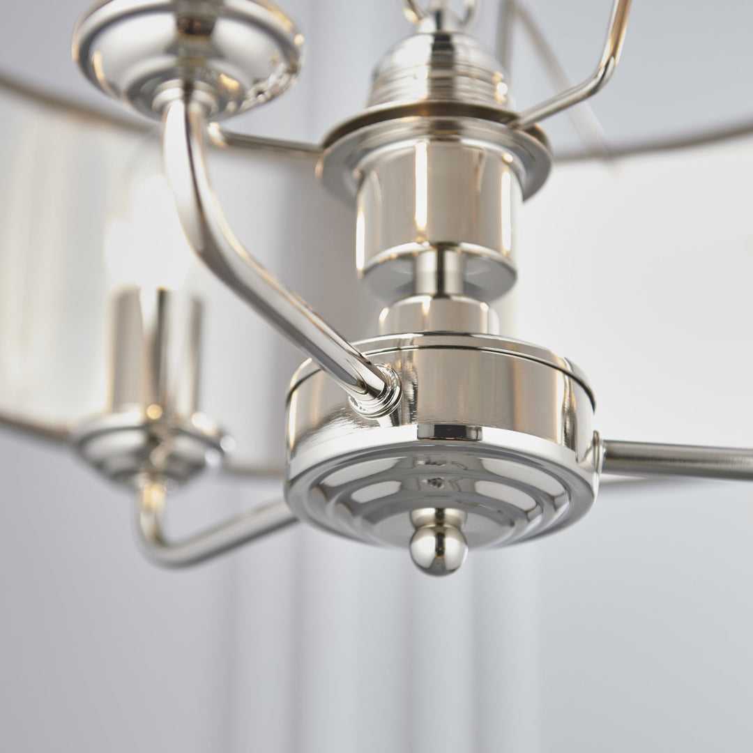 Endon 94377 Highclere 3 Light Pendant Bright Nickel Plate & Charcoal Fabric