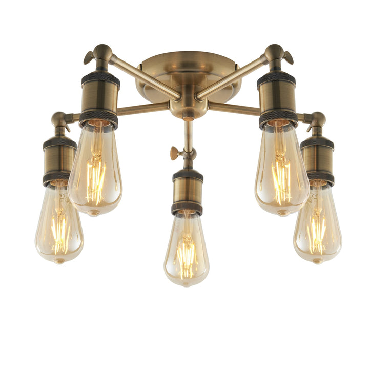 Endon 97244 Hal 5 Light Semi Flush Ceiling Light Antique Brass Plate