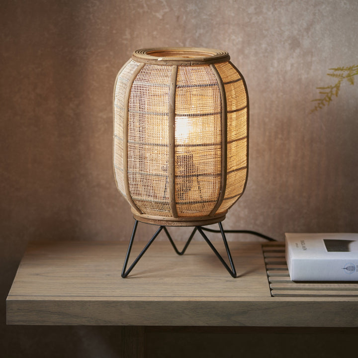 Endon 101686 Zaire 1 Light Table Lamp Natural Linen, Natural Bamboo & Matt Black