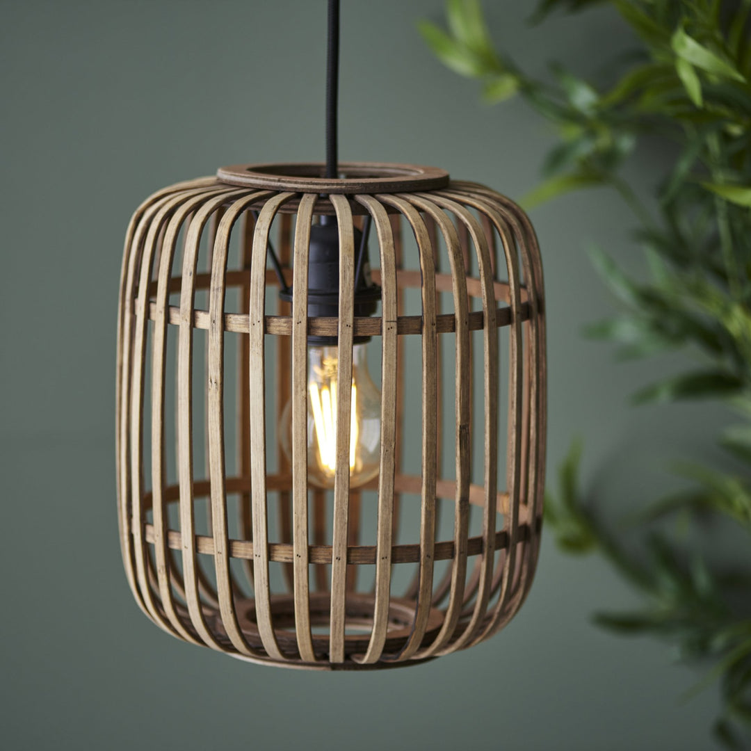 Endon 101777 Mathias 1 Light Pendant Natural Bamboo, Plywood & Matt Black Paint