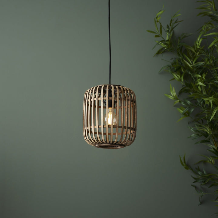 Endon 101777 Mathias 1 Light Pendant Natural Bamboo, Plywood & Matt Black Paint