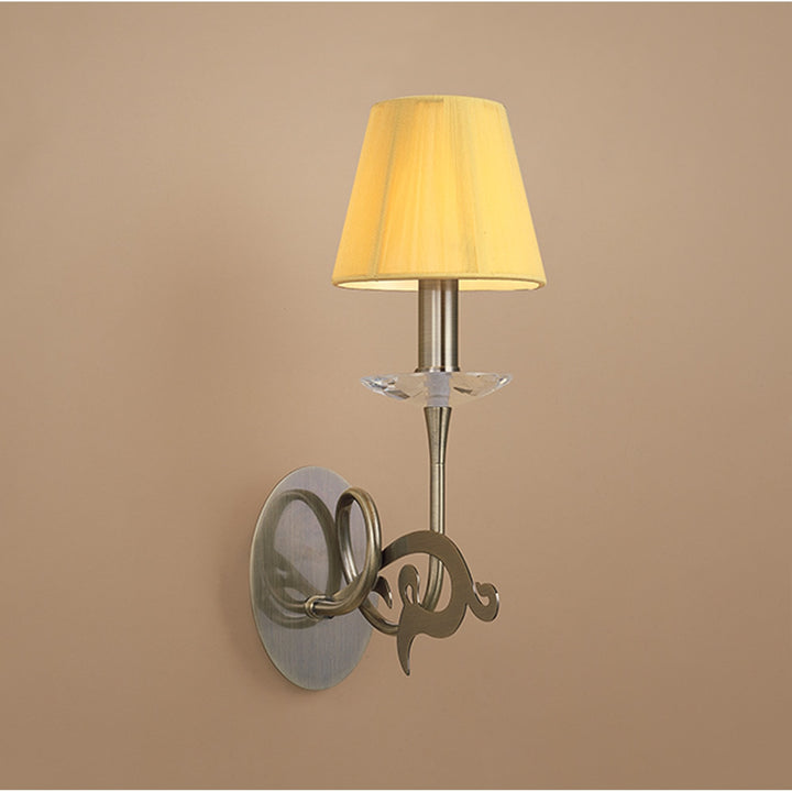 Mantra M0379AB/S Acanto Wall Lamp Switched 1 Light E14 Antique Brass Amber Cream Shade