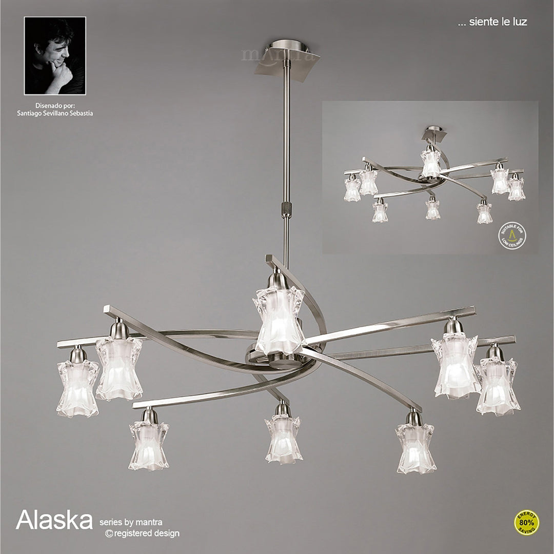 Mantra M8605/1 Alaska Pendant Convertible To Semi Flush 8 Light Satin Nickel