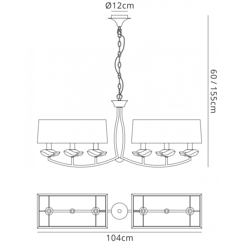 Mantra M0781AB Akira Linear Pendant 2 Arm 6 Light E14 Antique Brass Cream Shades