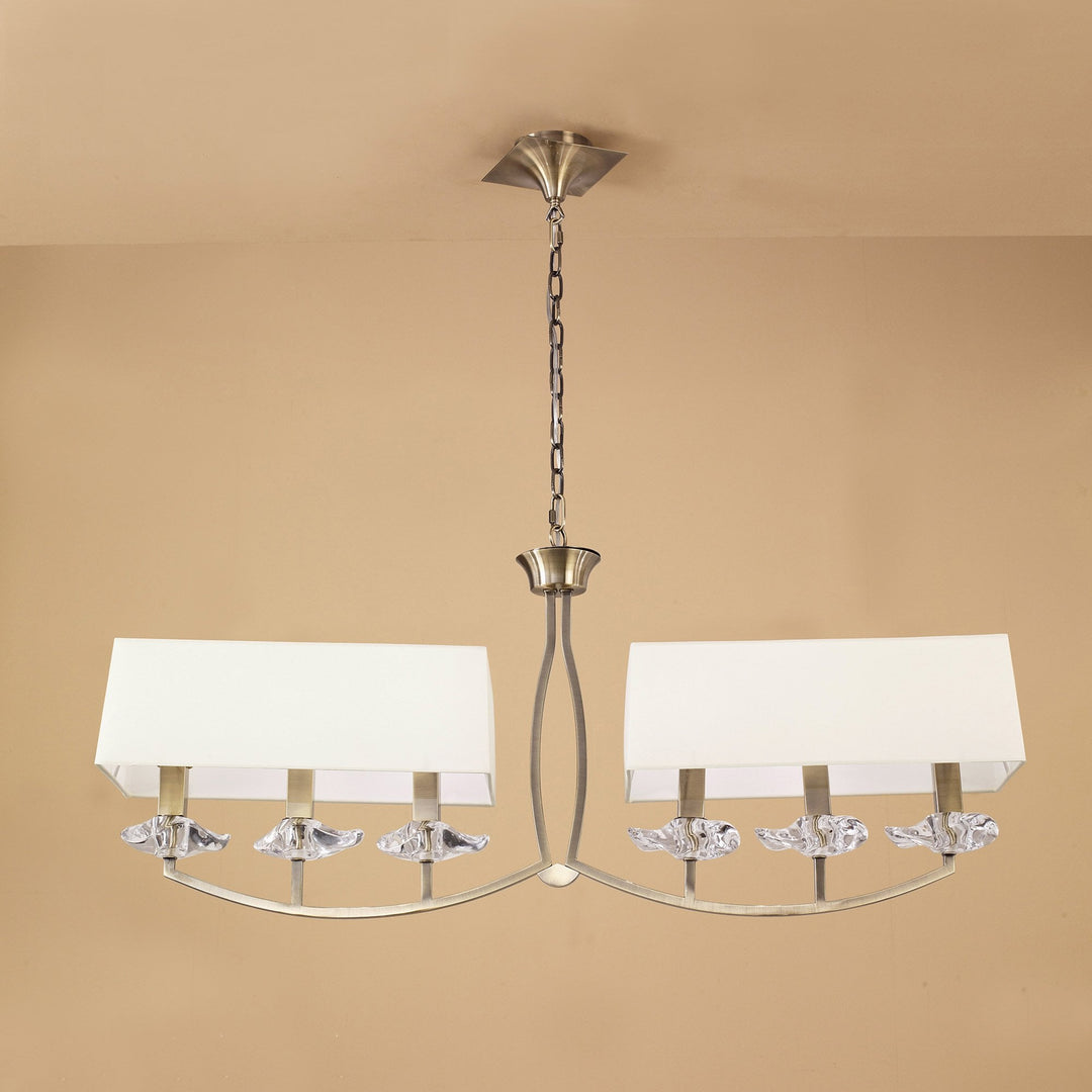 Mantra M0781AB Akira Linear Pendant 2 Arm 6 Light E14 Antique Brass Cream Shades