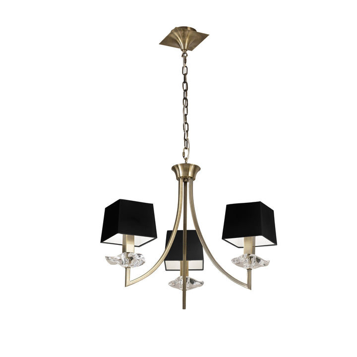 Mantra M0783AB/BS Akira Pendant 3 Light E14 Antique Brass Black Shades