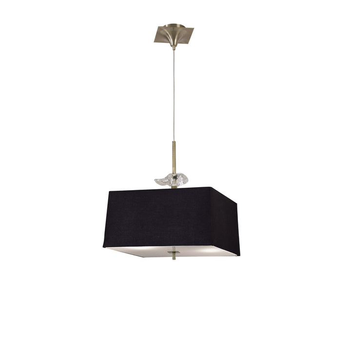 Mantra M0784AB/BS Akira Square Pendant 4 Light E27 Antique Brass/Frosted Glass Black Shade