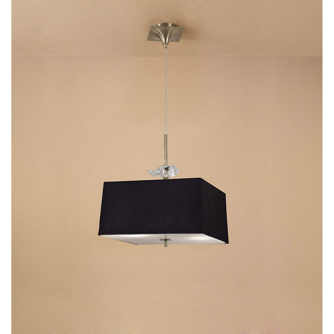 Mantra M0784AB/BS Akira Square Pendant 4 Light E27 Antique Brass/Frosted Glass Black Shade