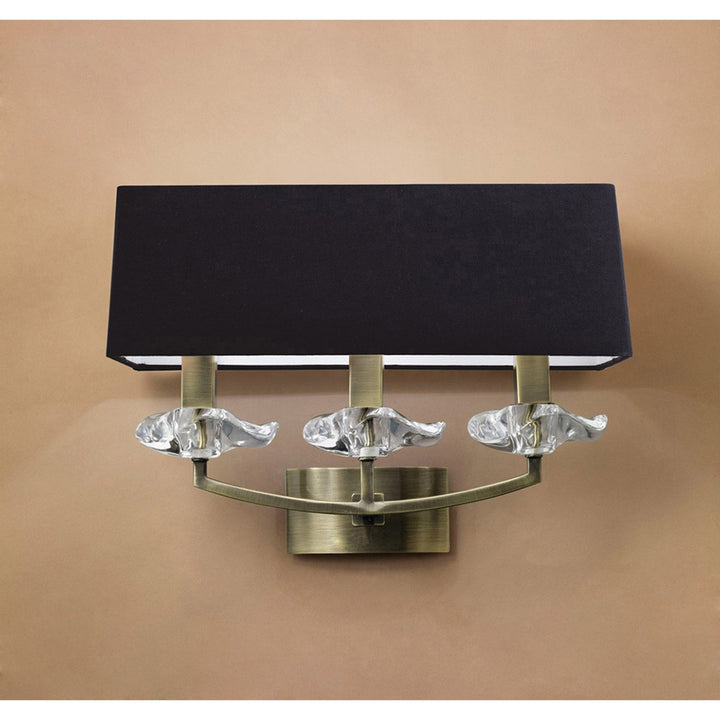 Mantra M0788AB/S/BS Akira Wall Lamp Switched 3 Light E14 Antique Brass Black Shade