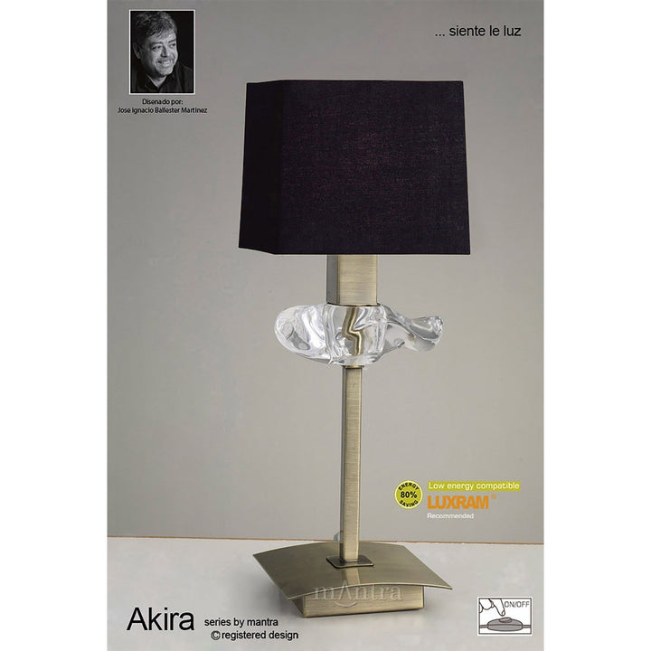 Mantra M0789AB/BS Akira Table Lamp 1 Light E14 Antique Brass Black Shade