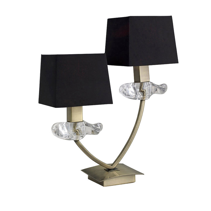 Mantra M0790AB/BS Akira Table Lamp 2 Light E14 Antique Brass Black Shades