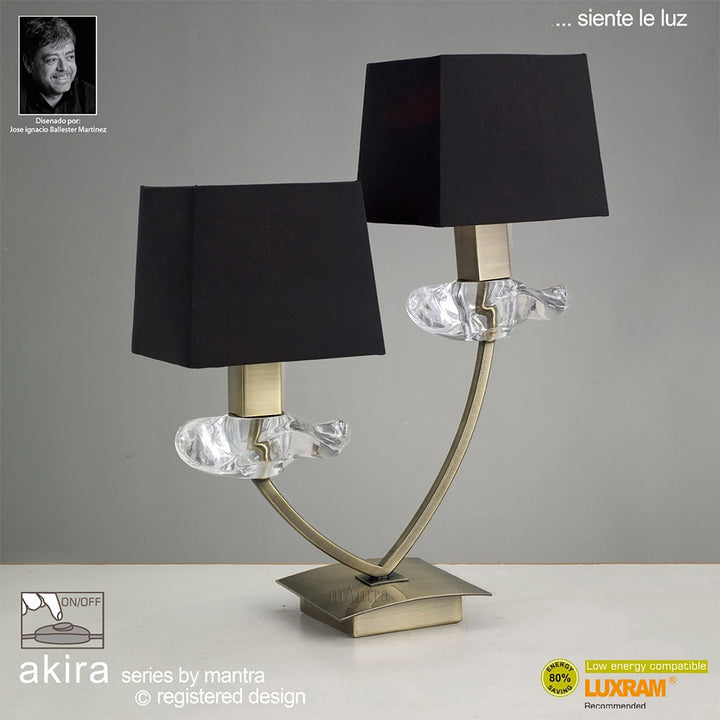 Mantra M0790AB/BS Akira Table Lamp 2 Light E14 Antique Brass Black Shades
