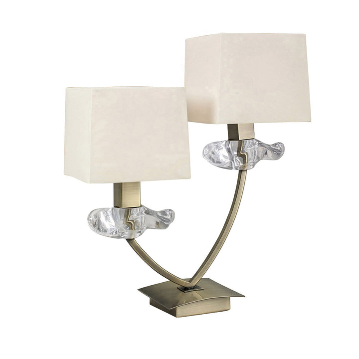 Mantra M0790AB Akira Table Lamp 2 Light E14 Antique Brass Cream Shades