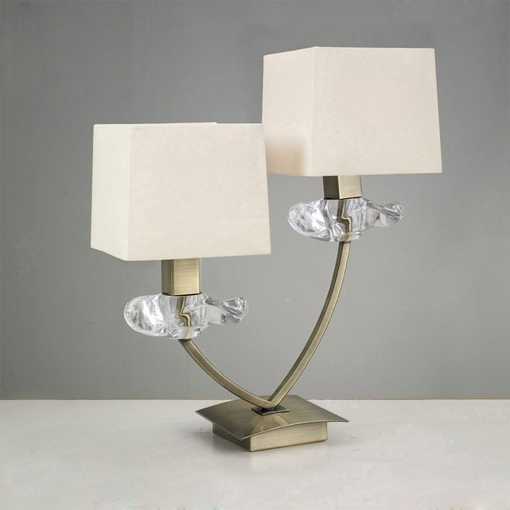 Mantra M0790AB Akira Table Lamp 2 Light E14 Antique Brass Cream Shades