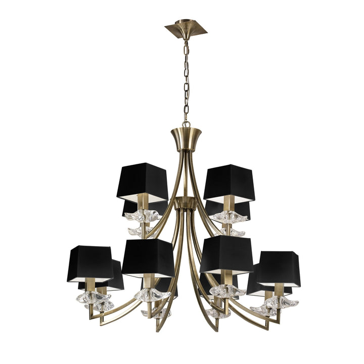 Mantra M0792AB/BS Akira Pendant 2 Tier 12 Light E14 Antique Brass Black Shades