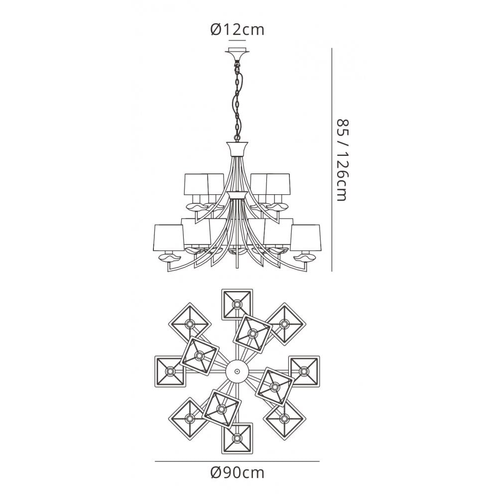 Mantra M0792AB/BS Akira Pendant 2 Tier 12 Light E14 Antique Brass Black Shades