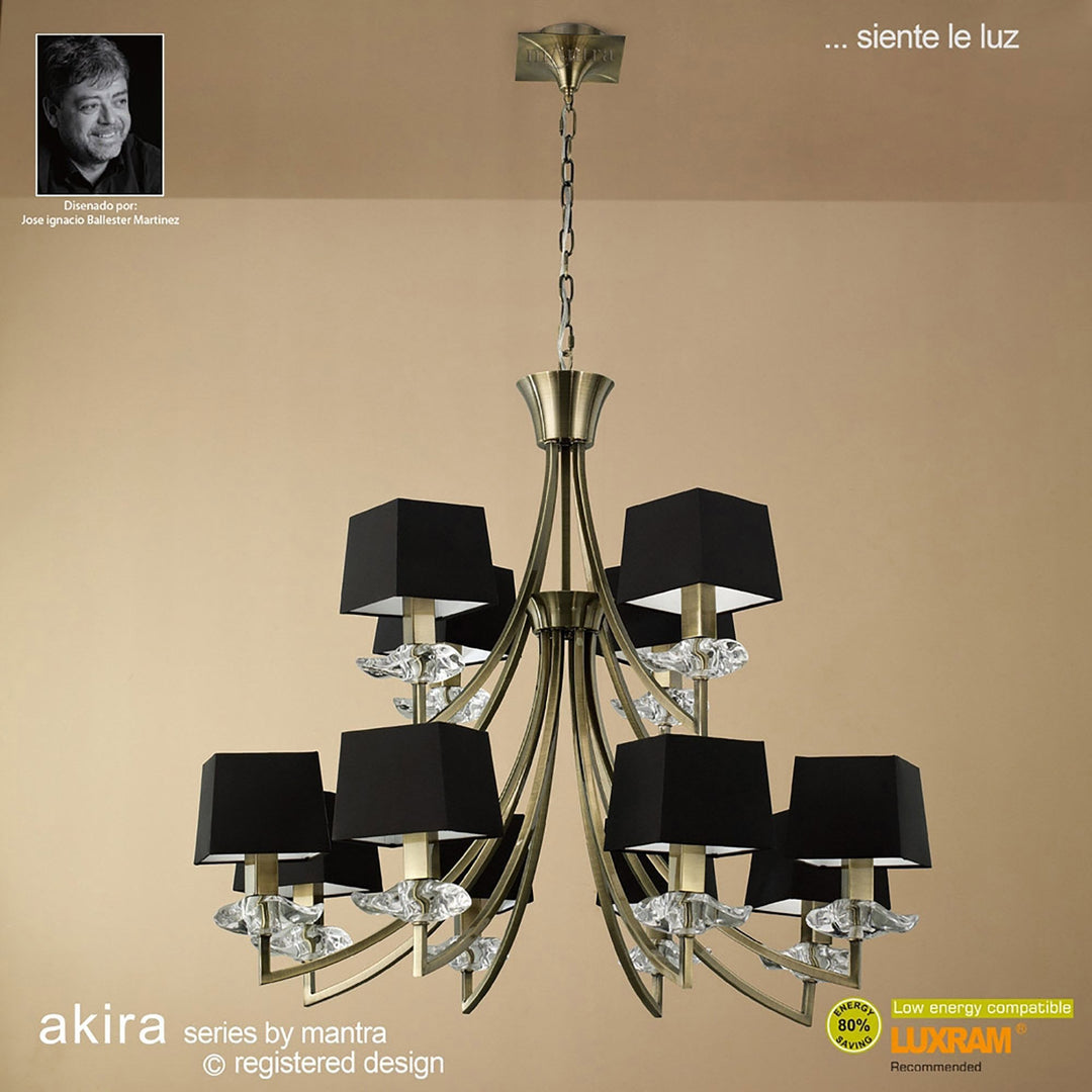 Mantra M0792AB/BS Akira Pendant 2 Tier 12 Light E14 Antique Brass Black Shades