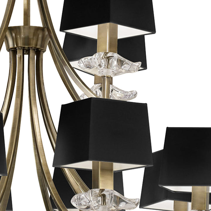 Mantra M0792AB/BS Akira Pendant 2 Tier 12 Light E14 Antique Brass Black Shades