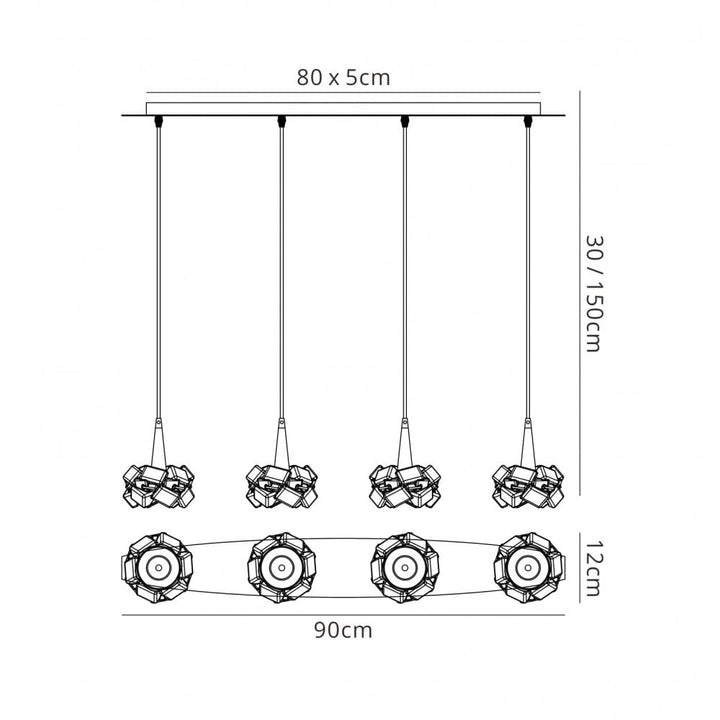 Mantra M3950 Artic Pendant 4 Light Line Polished Chrome
