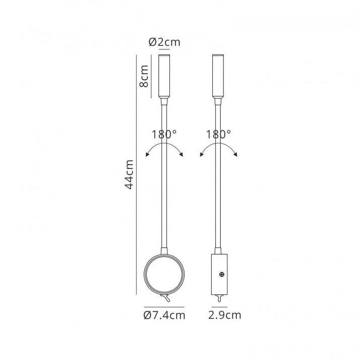 Mantra M6047 Boavista Switched Wall Lamp / Reader 1L 3W LED Round Head Spot Round Base Matt Black