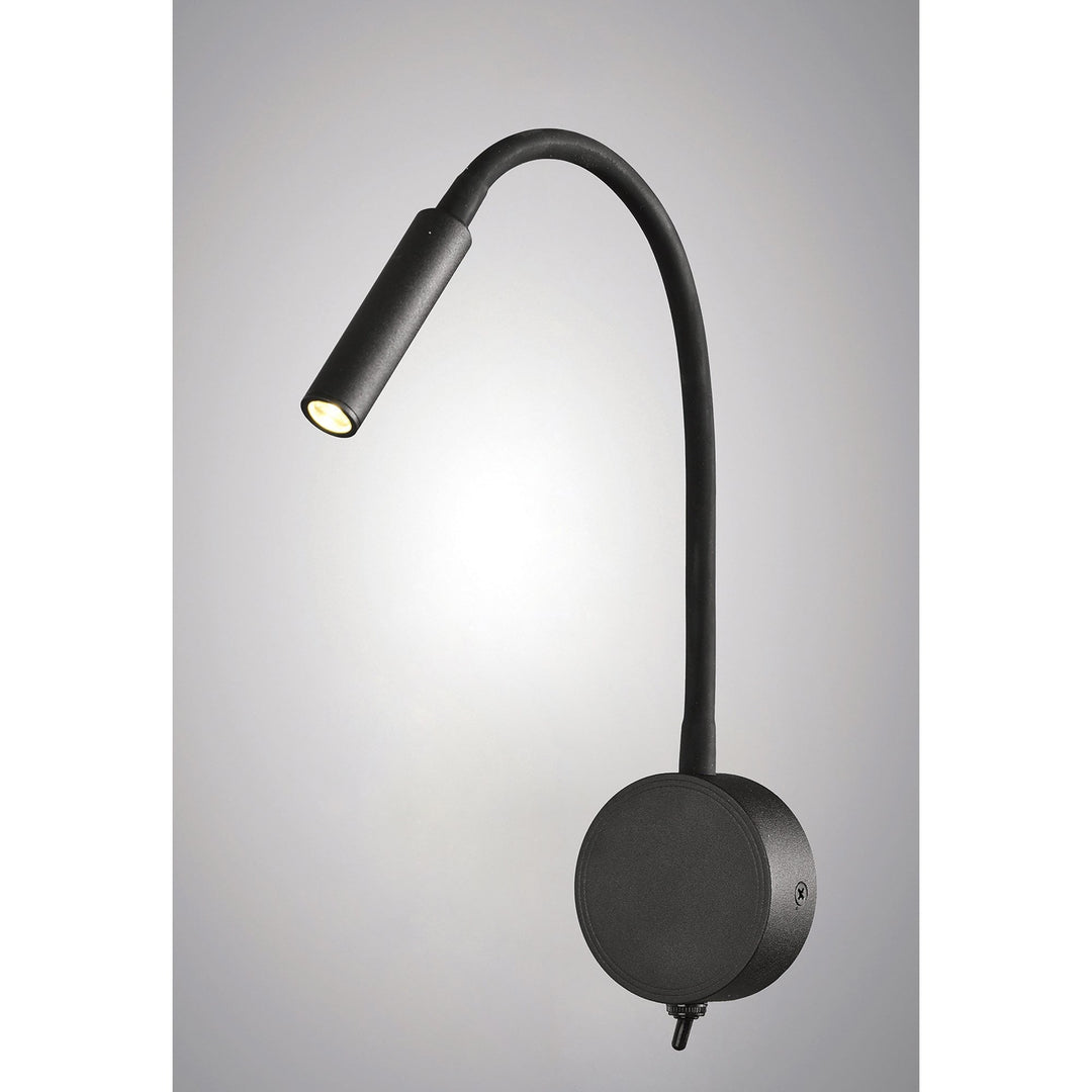 Mantra M6047 Boavista Switched Wall Lamp / Reader 1L 3W LED Round Head Spot Round Base Matt Black