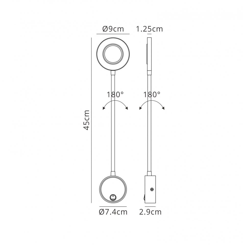 Mantra M6050 Boavista Switched Wall Lamp / Reader 1L 5W LED Ring Head Round Base Matt White