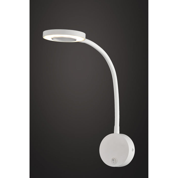 Mantra M6050 Boavista Switched Wall Lamp / Reader 1L 5W LED Ring Head Round Base Matt White