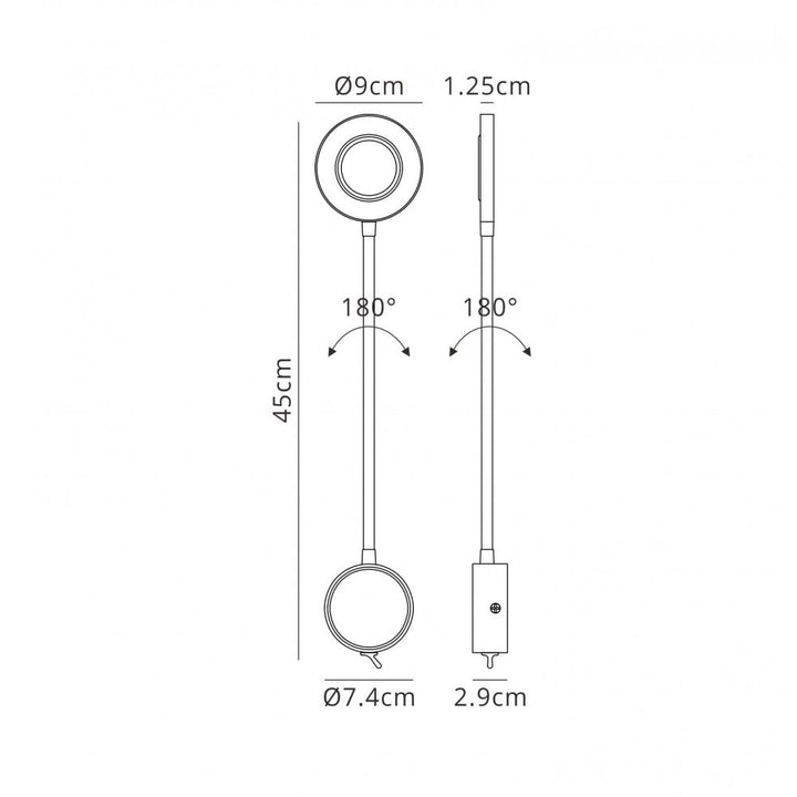 Mantra M6051 Boavista Switched Wall Lamp / Reader 1L 5W LED Ring Head Round Base Matt Black