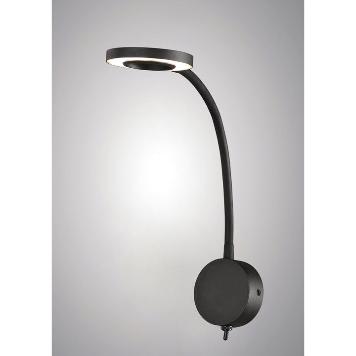 Mantra M6051 Boavista Switched Wall Lamp / Reader 1L 5W LED Ring Head Round Base Matt Black