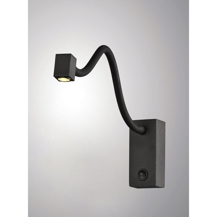 Mantra M6049 Boavista Switched Wall Lamp / Reader 1L 3W LED Square Head Spot Round Base Matt Black