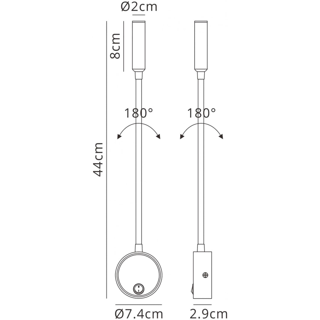 Mantra M6046 Boavista Switched Wall Lamp / Reader 1L 3W LED Round Head Spot Round Base Matt White