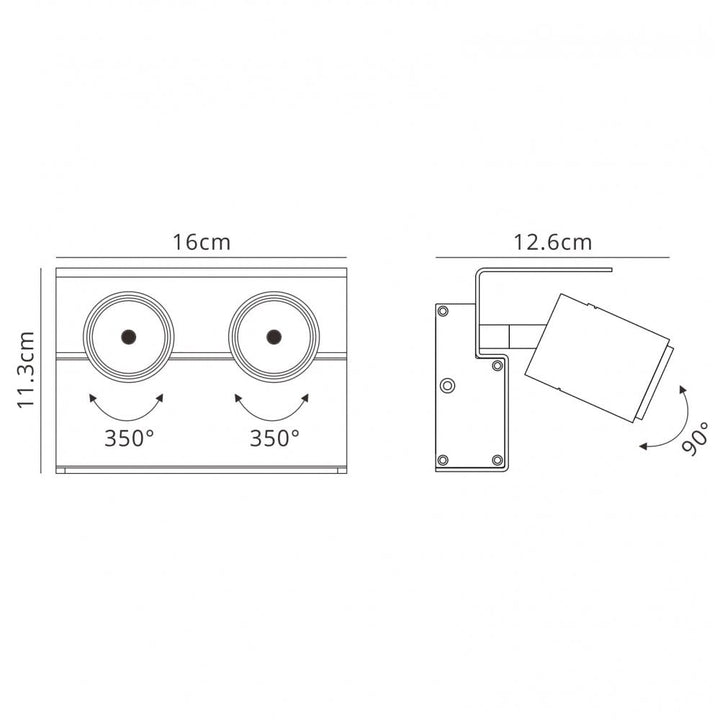 Mantra M5720 Bocaray Surface Mounted Spot / Wall Light 2 x 7W LED Matt White / Black