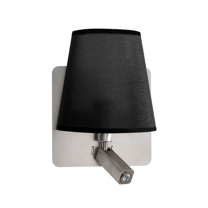 Mantra M5231 Bahia Wall Lamp Large With LED Reading Light Black Shade Satin Nickel