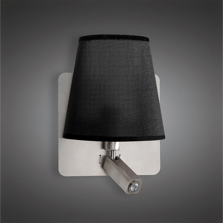 Mantra M5231 Bahia Wall Lamp Large With LED Reading Light Black Shade Satin Nickel