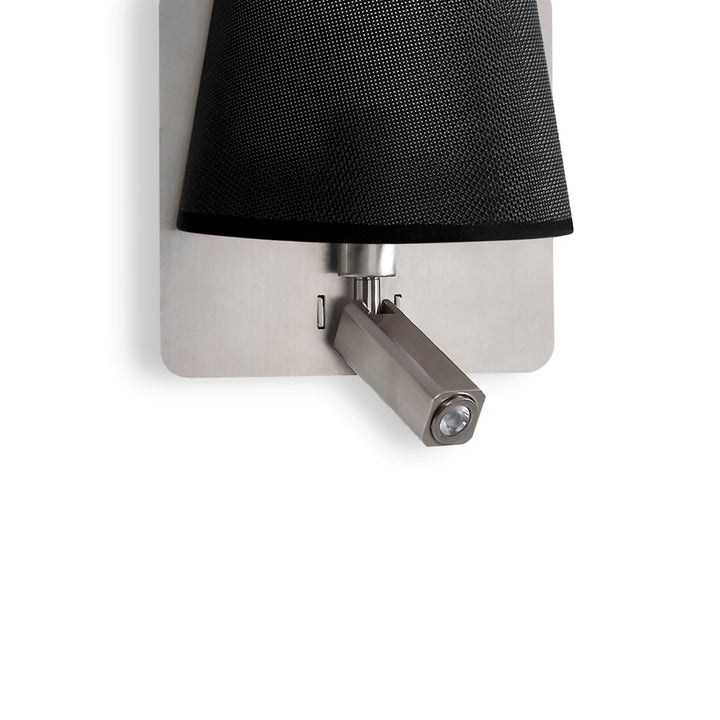 Mantra M5231 Bahia Wall Lamp Large With LED Reading Light Black Shade Satin Nickel