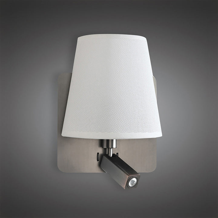 Mantra M5232 Bahia Wall Lamp Large With LED Reading Light White Shade Satin Nickel