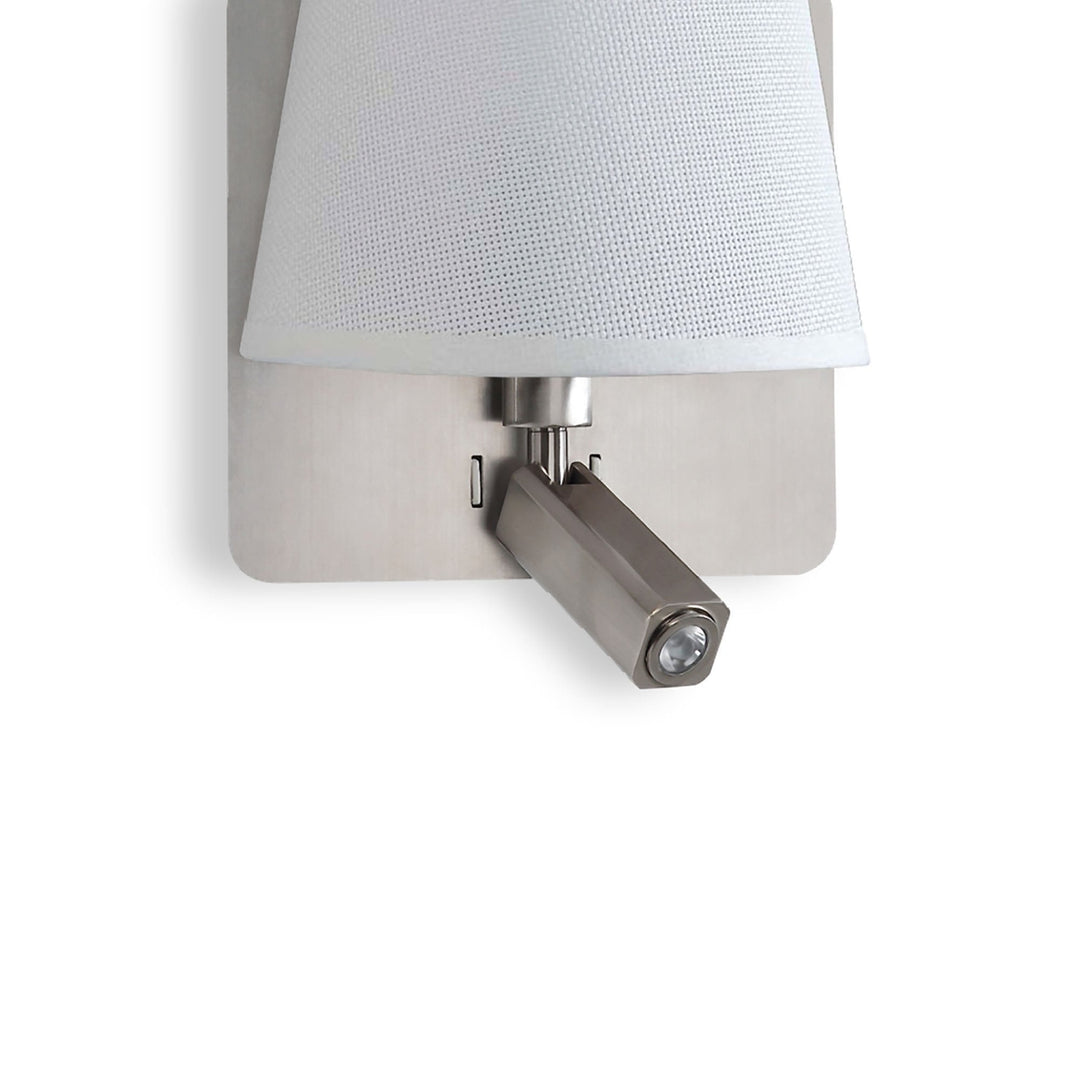 Mantra M5232 Bahia Wall Lamp Large With LED Reading Light White Shade Satin Nickel