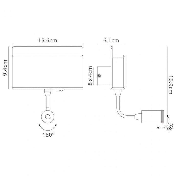 Mantra M5714 Cabarete Wall Light Rectangular 2 x 3W LED Switched Matte Black