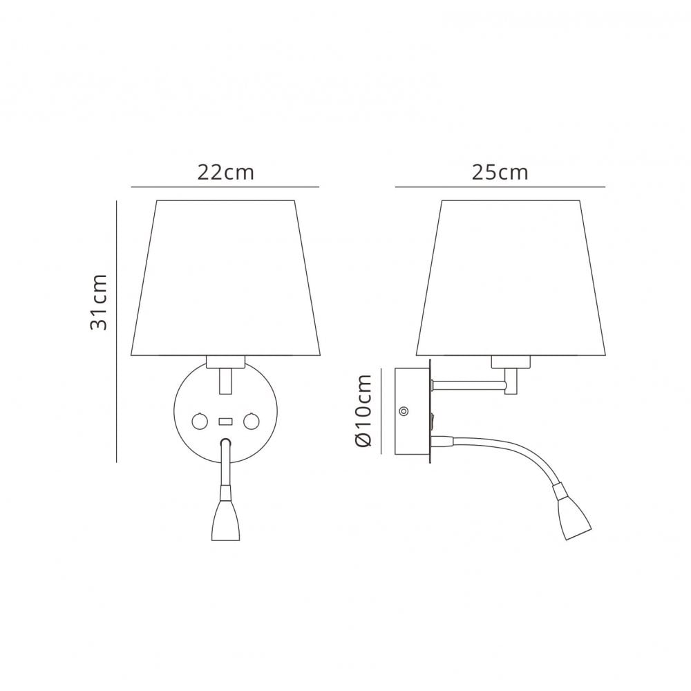 Mantra M6091 Caicos Wall + LED Reading Light USB Charger White