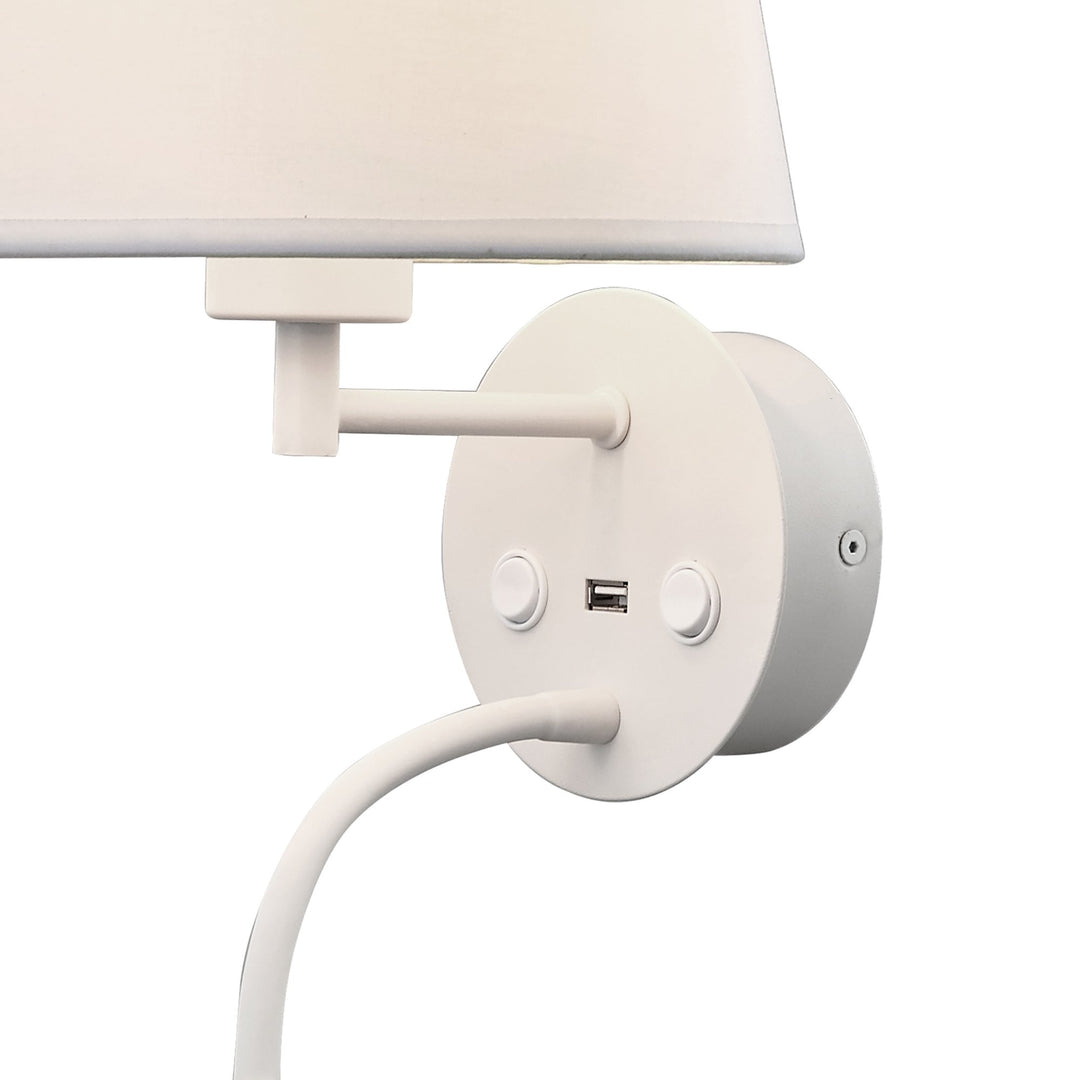 Mantra M6091 Caicos Wall + LED Reading Light USB Charger White