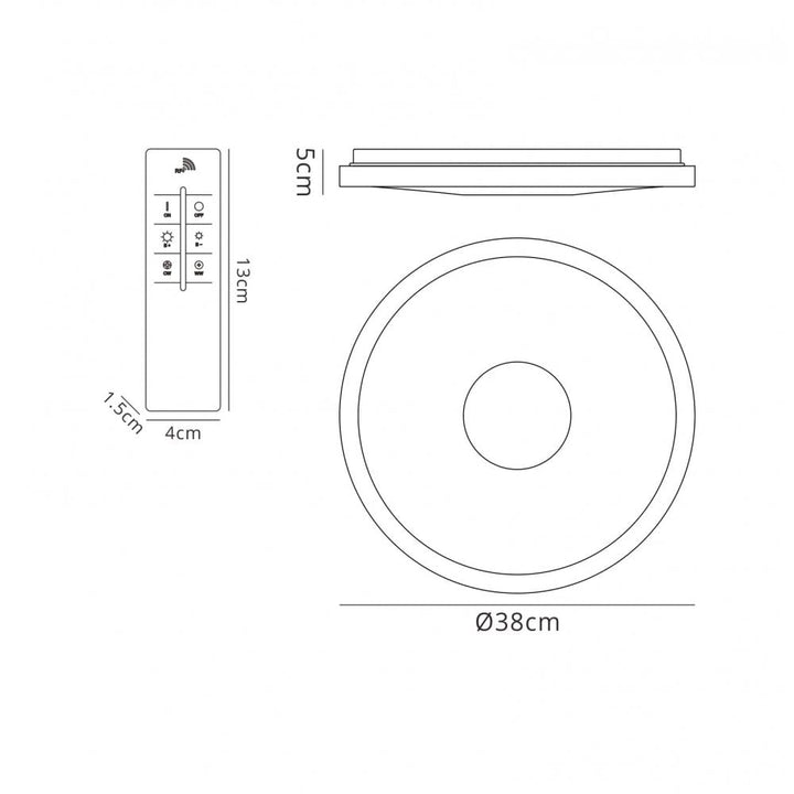 Mantra M5931 Centara Flush 38cm Round 18W LED -6500K Tuneable Remote Control Chrome / Acrylic