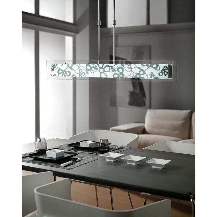 Mantra M8491/1 Euphoria Linear Pendant 2 Light T5 Polished Chrome Opal White Glass