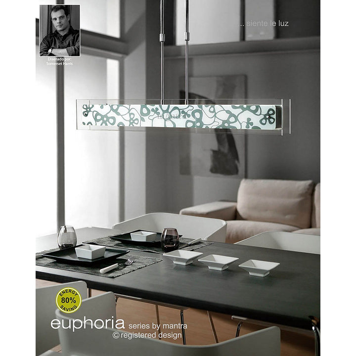 Mantra M8505/1 Euphoria Linear Pendant 3 Light Polished Chrome/Opal White Glass