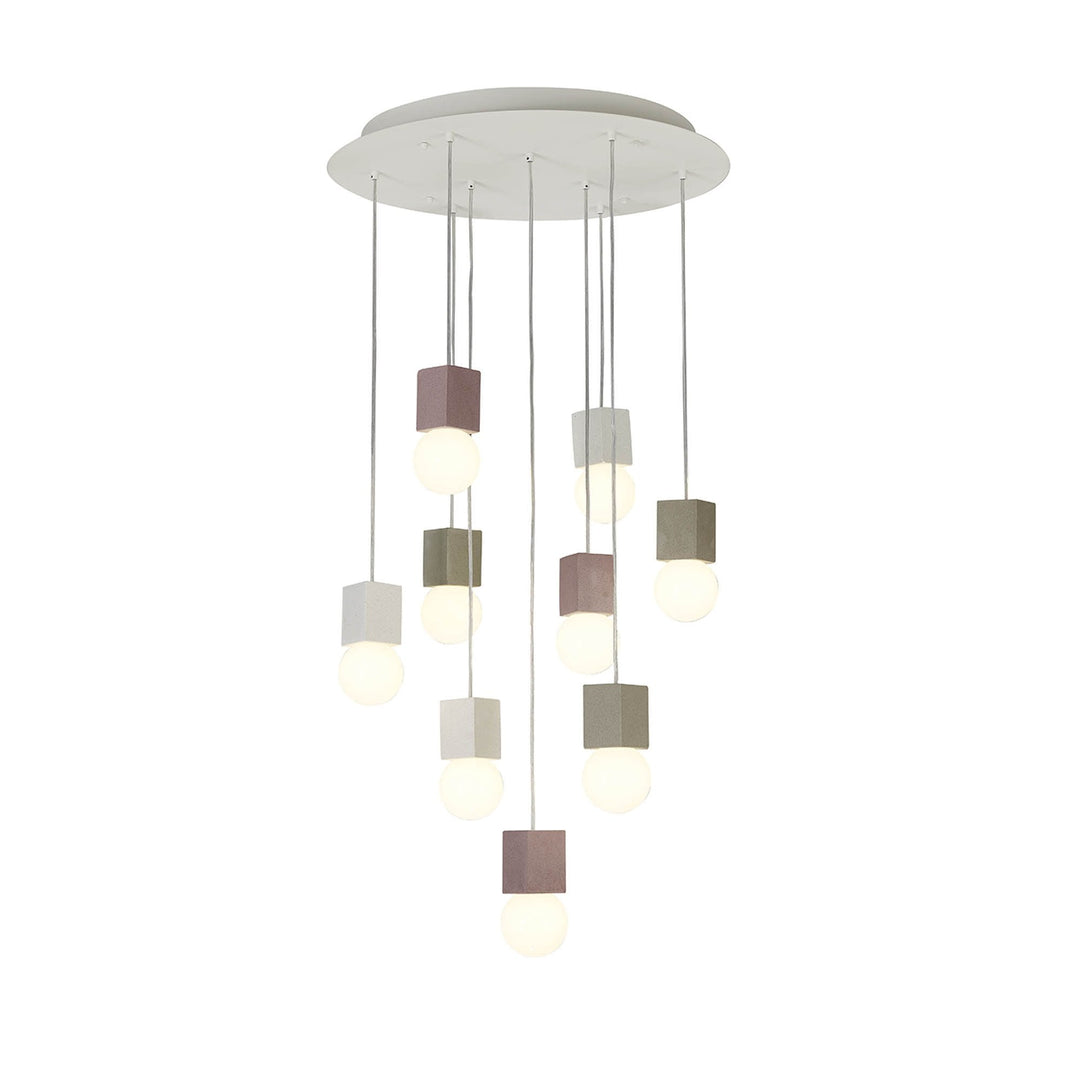 Mantra M7702 Galaxia Pendant Square 9 Light White / Grey / Red Cement