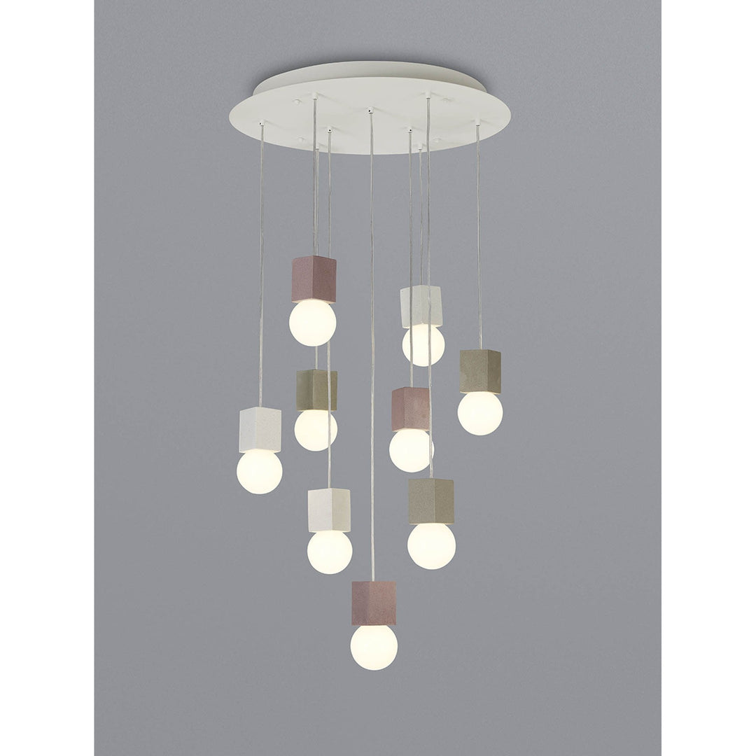 Mantra M7702 Galaxia Pendant Square 9 Light White / Grey / Red Cement