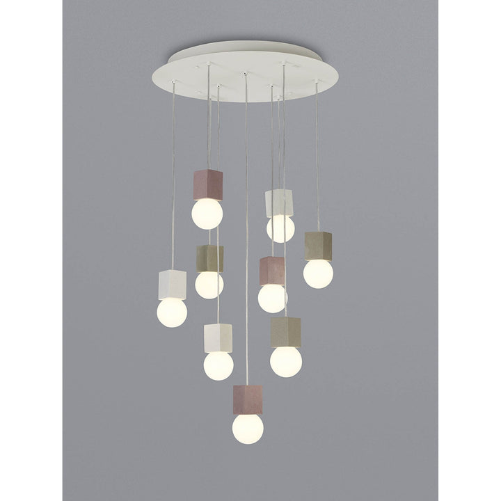 Mantra M7702 Galaxia Pendant Square 9 Light White / Grey / Red Cement
