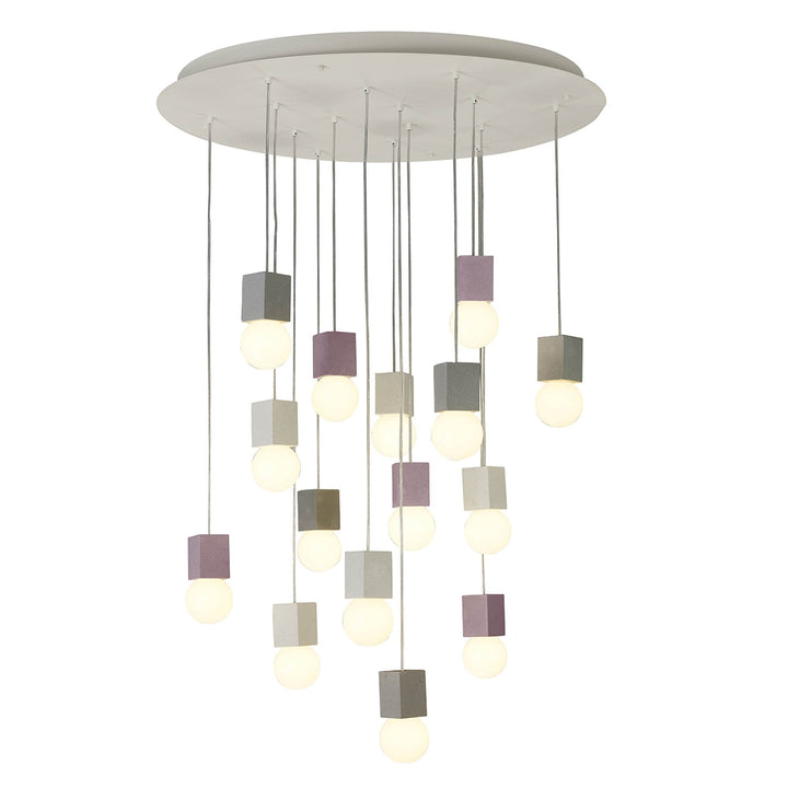 Mantra M7701 Galaxia Pendant Square 15 Light White / Grey / Red Cement