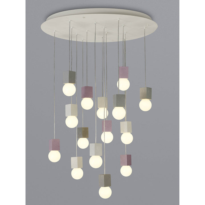 Mantra M7701 Galaxia Pendant Square 15 Light White / Grey / Red Cement